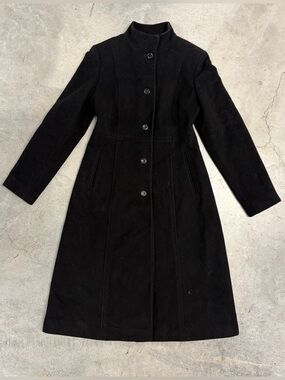 Kenneth Cole Black Long Single-Breasted Trench Coat